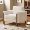 33.5" Upholstered Accent Chair with Walnut Legs and Curved Armrests