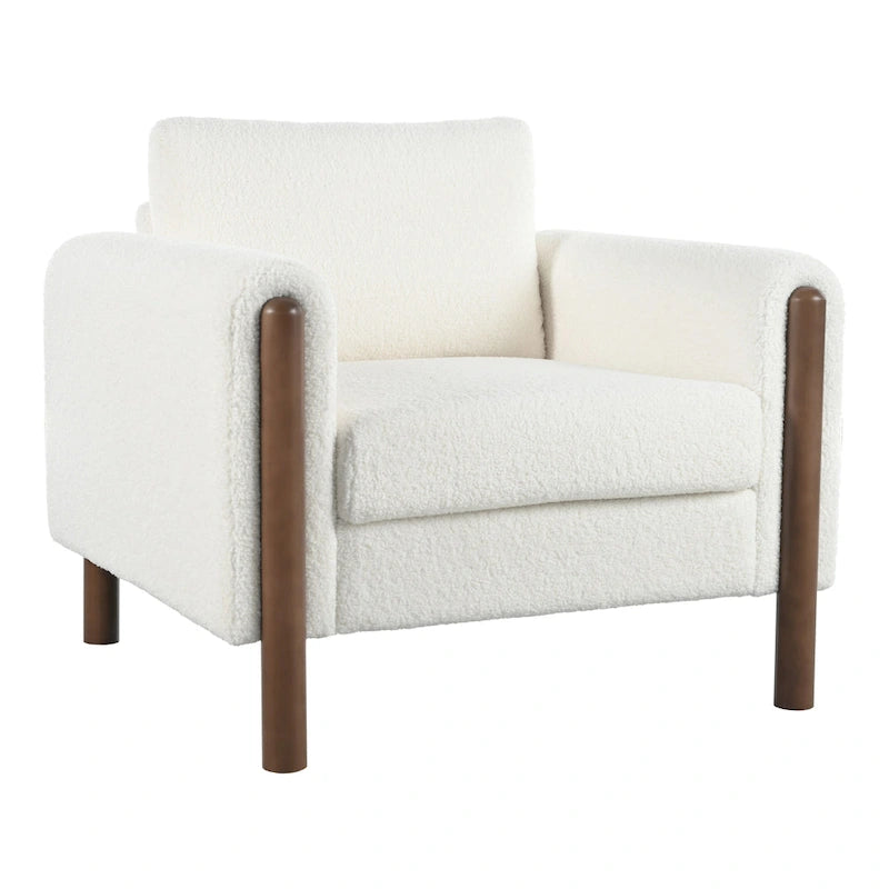 33.5" Upholstered Accent Chair with Walnut Legs and Curved Armrests