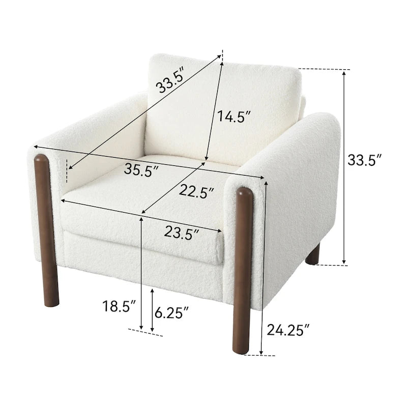 33.5" Upholstered Accent Chair with Walnut Legs and Curved Armrests