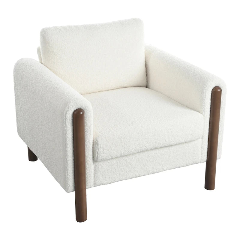 33.5" Upholstered Accent Chair with Walnut Legs and Curved Armrests