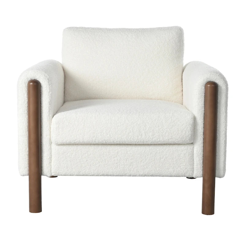 33.5" Upholstered Accent Chair with Walnut Legs and Curved Armrests