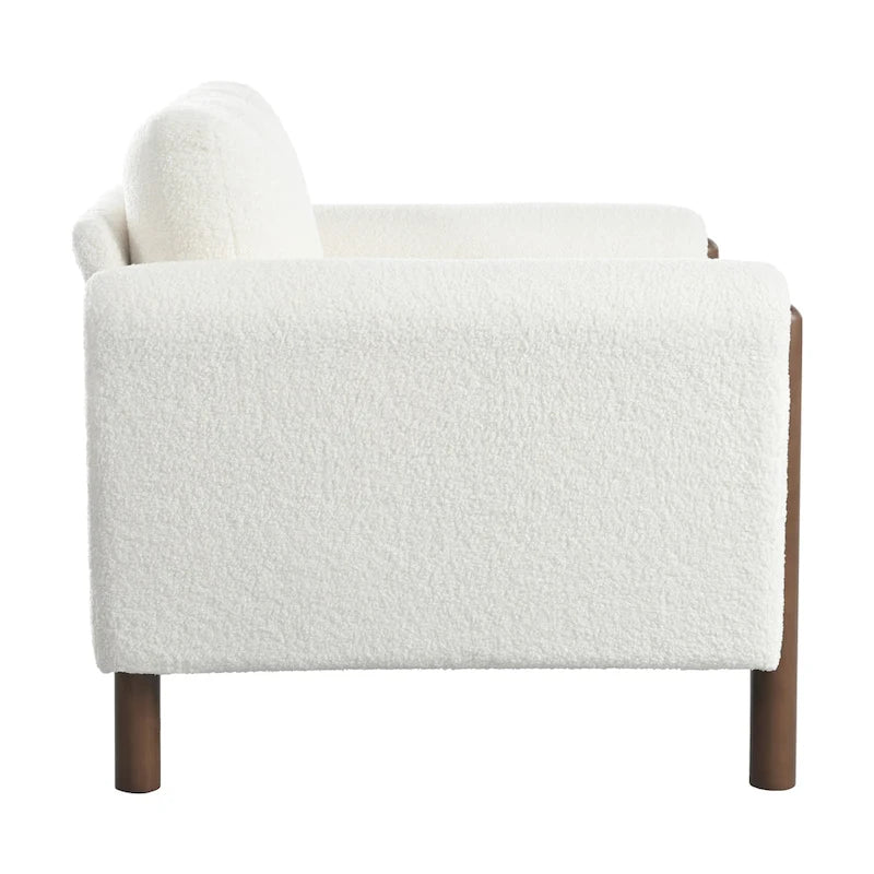 33.5" Upholstered Accent Chair with Walnut Legs and Curved Armrests