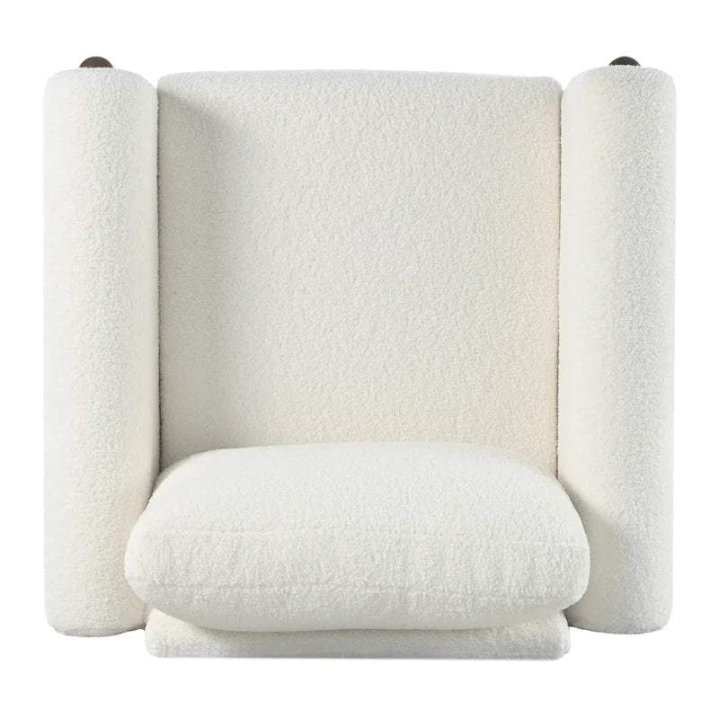 33.5" Upholstered Accent Chair with Walnut Legs and Curved Armrests