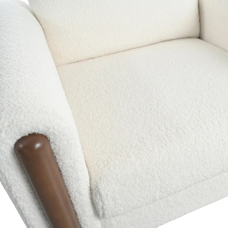 33.5" Upholstered Accent Chair with Walnut Legs and Curved Armrests