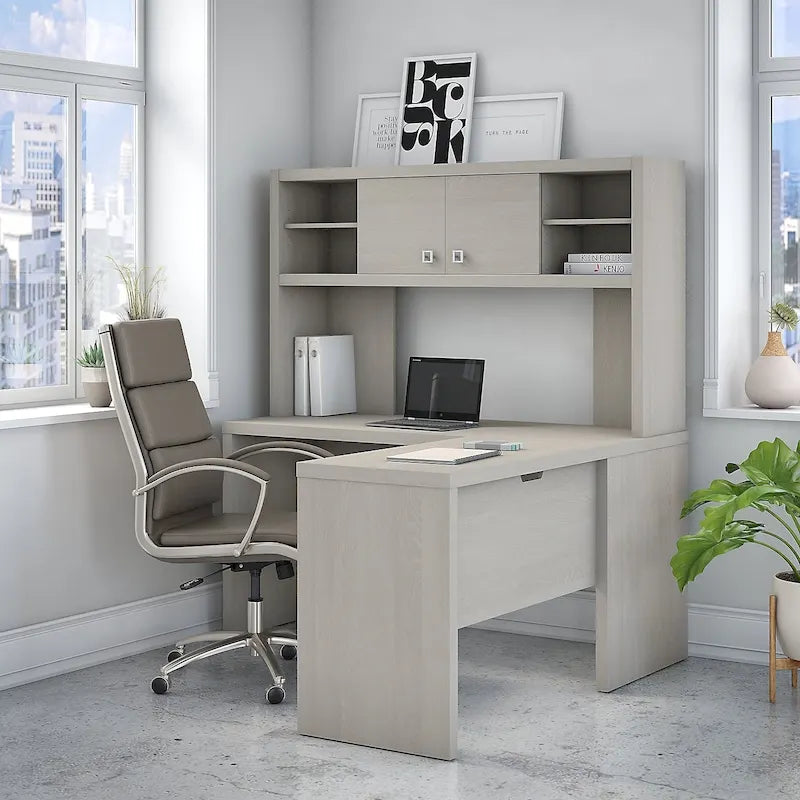 Bureau d'angle avec huche de rangement
