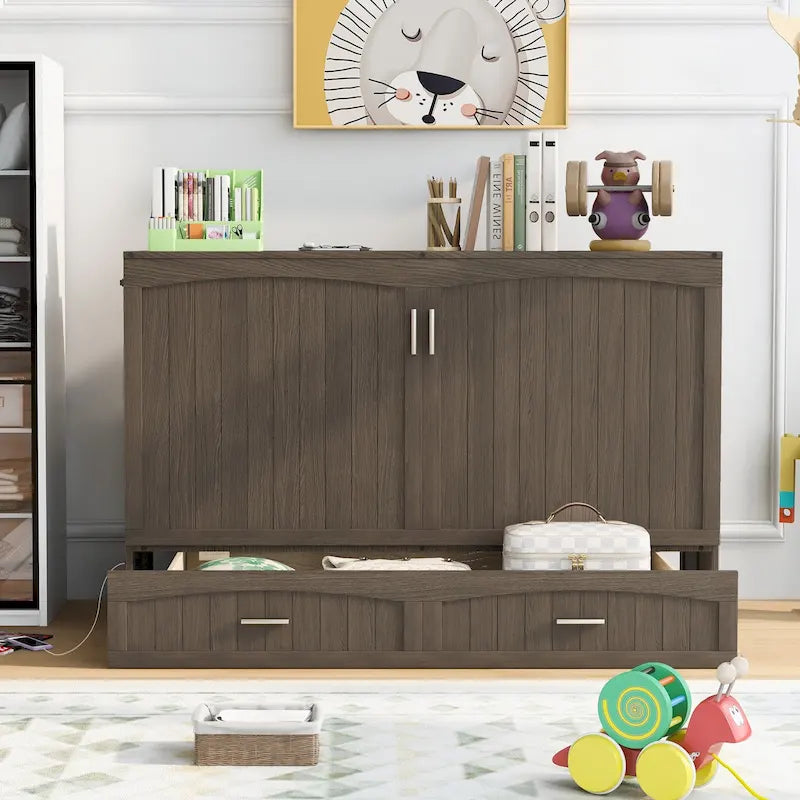 Queen Size Murphy Bed with Built-In Charging Station