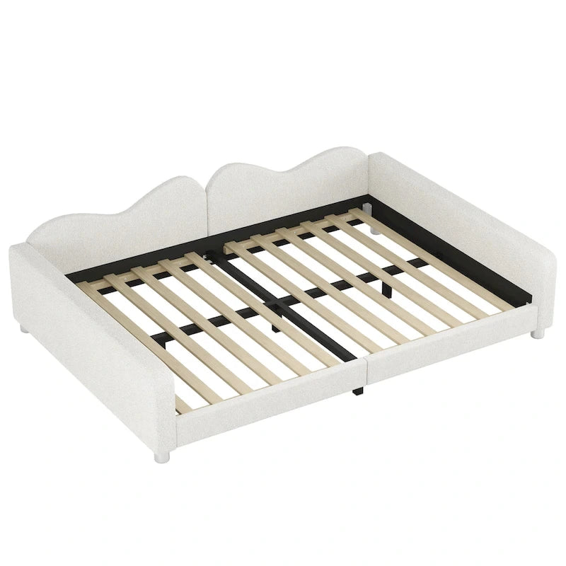 Full Size Upholstered Daybed with Cloud-Shaped Backrest, Sherpa Fabric, No Box Spring Needed