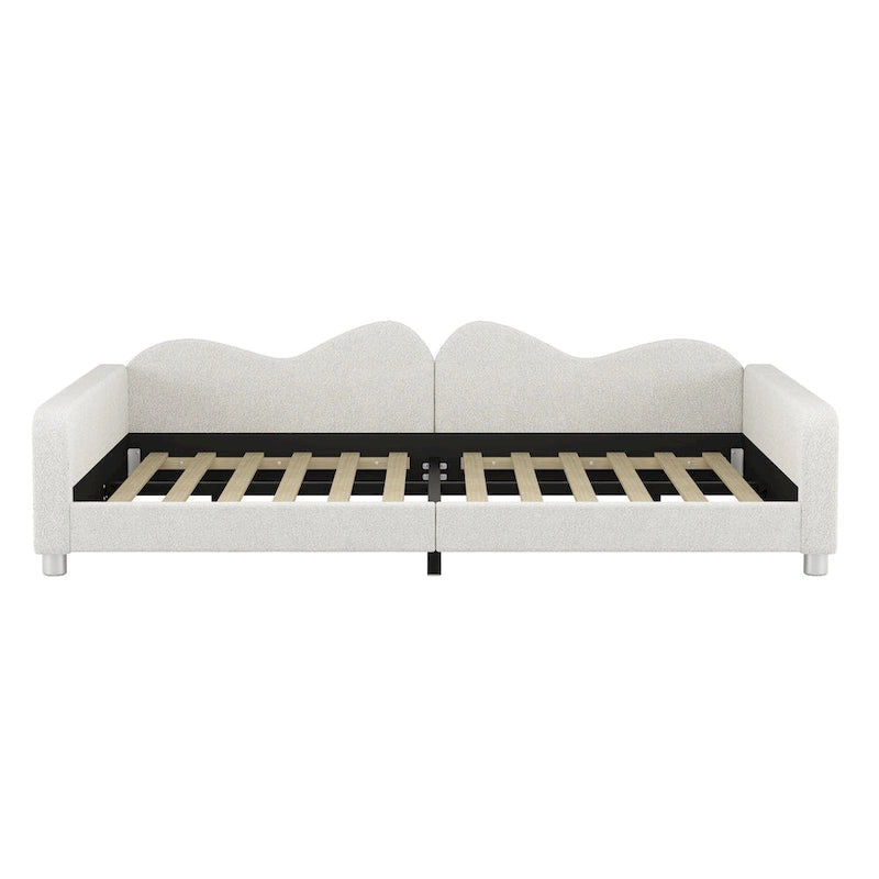 Full Size Upholstered Daybed with Cloud-Shaped Backrest, Sherpa Fabric, No Box Spring Needed