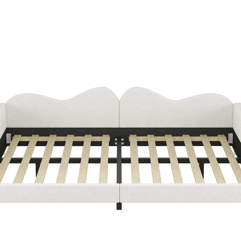 Full Size Upholstered Daybed with Cloud-Shaped Backrest, Sherpa Fabric, No Box Spring Needed