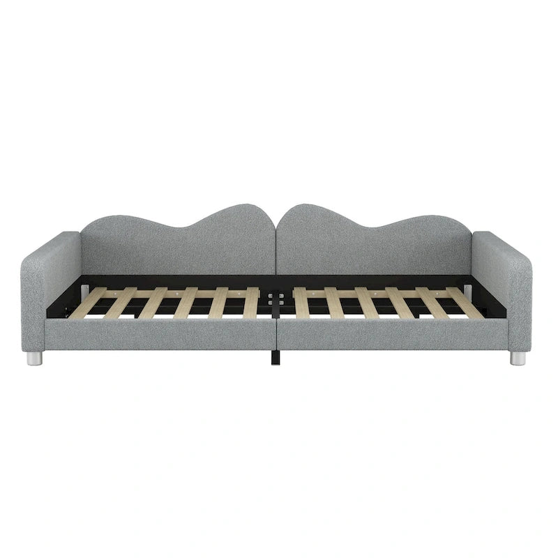 Full Size Upholstered Daybed with Cloud-Shaped Backrest, Sherpa Fabric, No Box Spring Needed