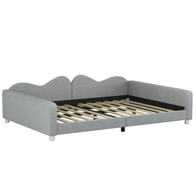 Full Size Upholstered Daybed with Cloud-Shaped Backrest, Sherpa Fabric, No Box Spring Needed