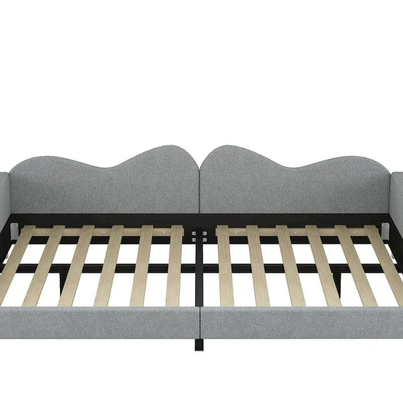 Full Size Upholstered Daybed with Cloud-Shaped Backrest, Sherpa Fabric, No Box Spring Needed