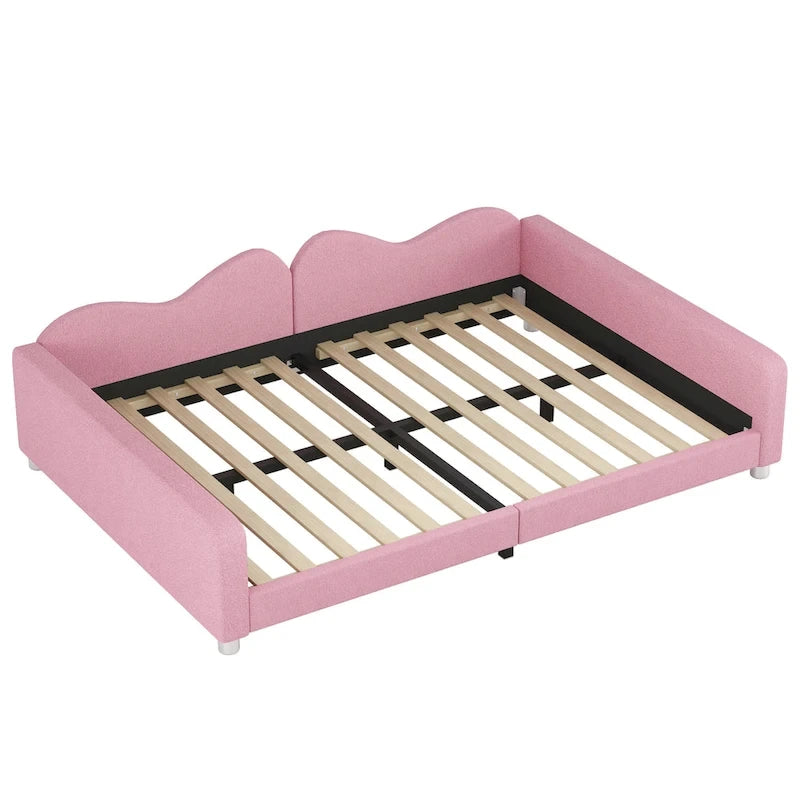 Full Size Upholstered Daybed with Cloud-Shaped Backrest, Sherpa Fabric, No Box Spring Needed