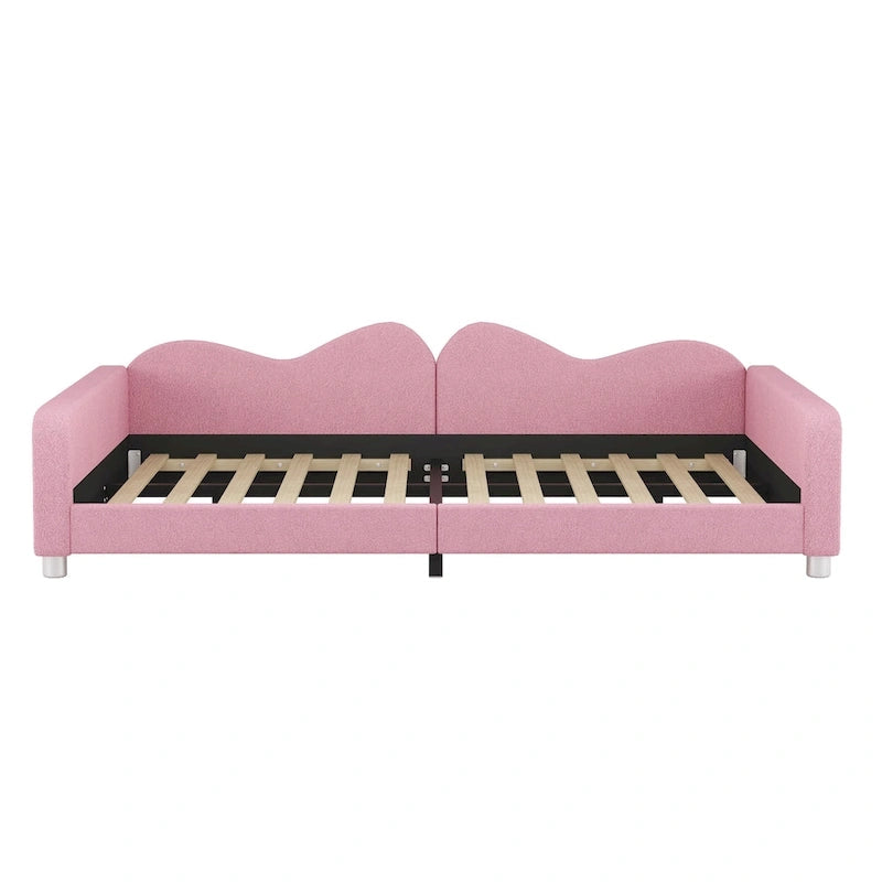 Full Size Upholstered Daybed with Cloud-Shaped Backrest, Sherpa Fabric, No Box Spring Needed