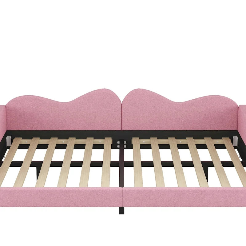 Full Size Upholstered Daybed with Cloud-Shaped Backrest, Sherpa Fabric, No Box Spring Needed