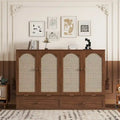 Queen Size Folding Murphy Bed with Power Station, Drawer & Rattan Panel