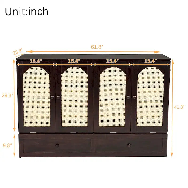 Queen Size Folding Murphy Bed with Power Station, Drawer & Rattan Panel
