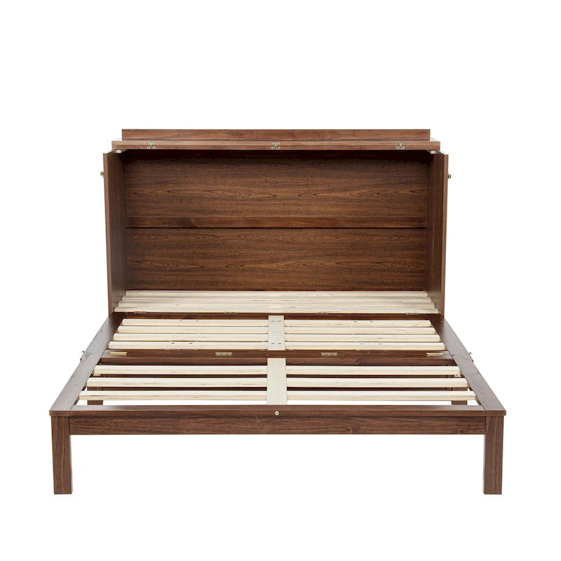 Queen Size Folding Murphy Bed with Power Station, Drawer & Rattan Panel