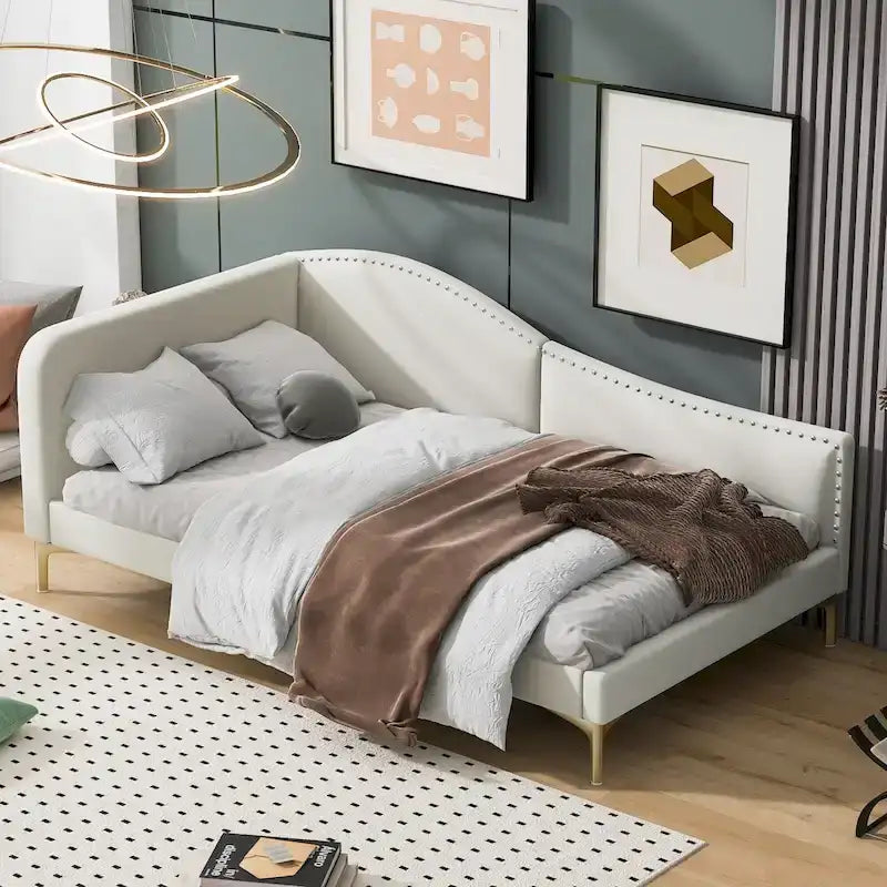 Upholstered Side Daybed with Headboard and Guardrail
