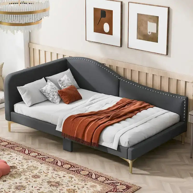 Upholstered Side Daybed with Headboard and Guardrail