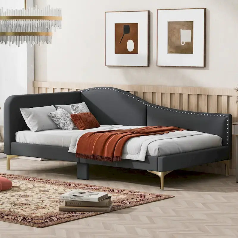 Upholstered Side Daybed with Headboard and Guardrail