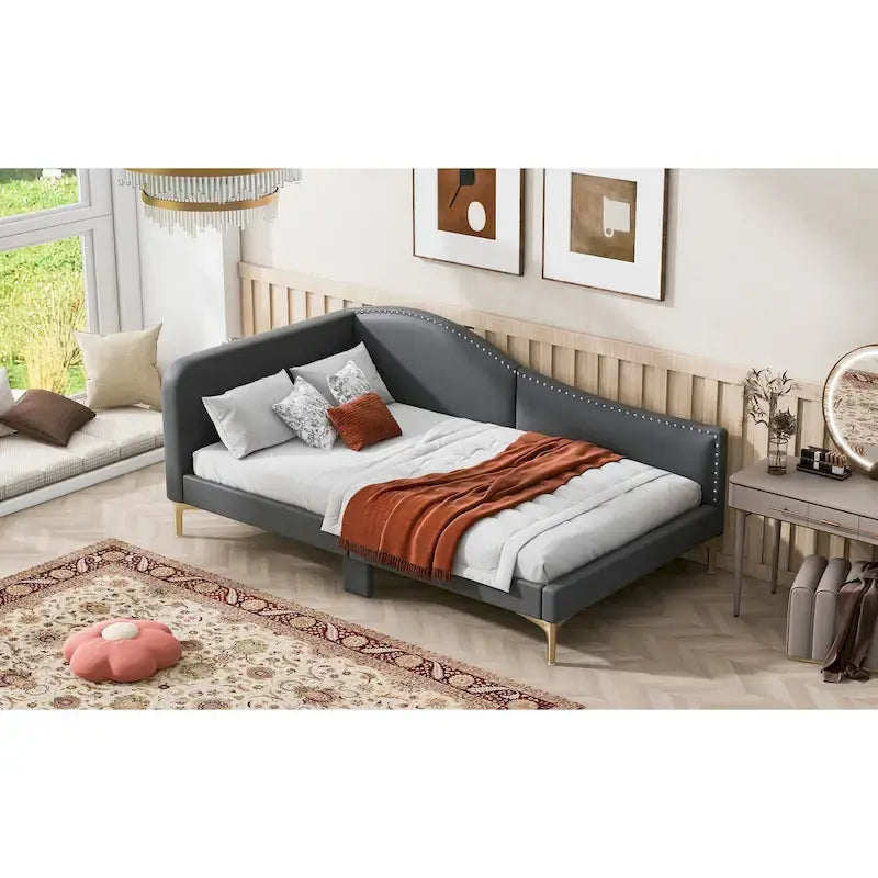 Upholstered Side Daybed with Headboard and Guardrail