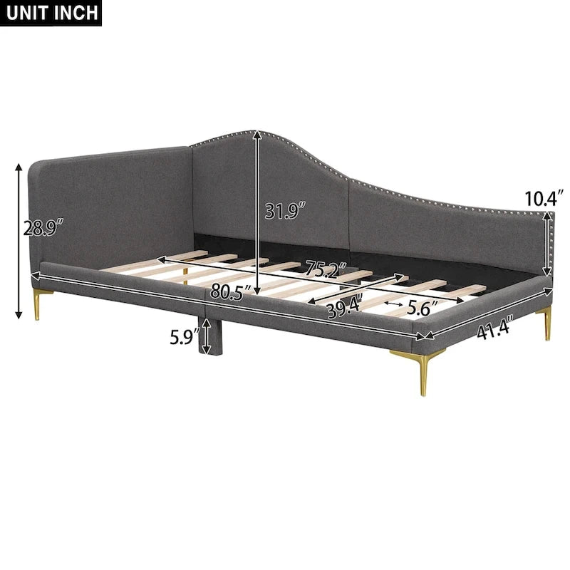 Upholstered Side Daybed with Headboard and Guardrail