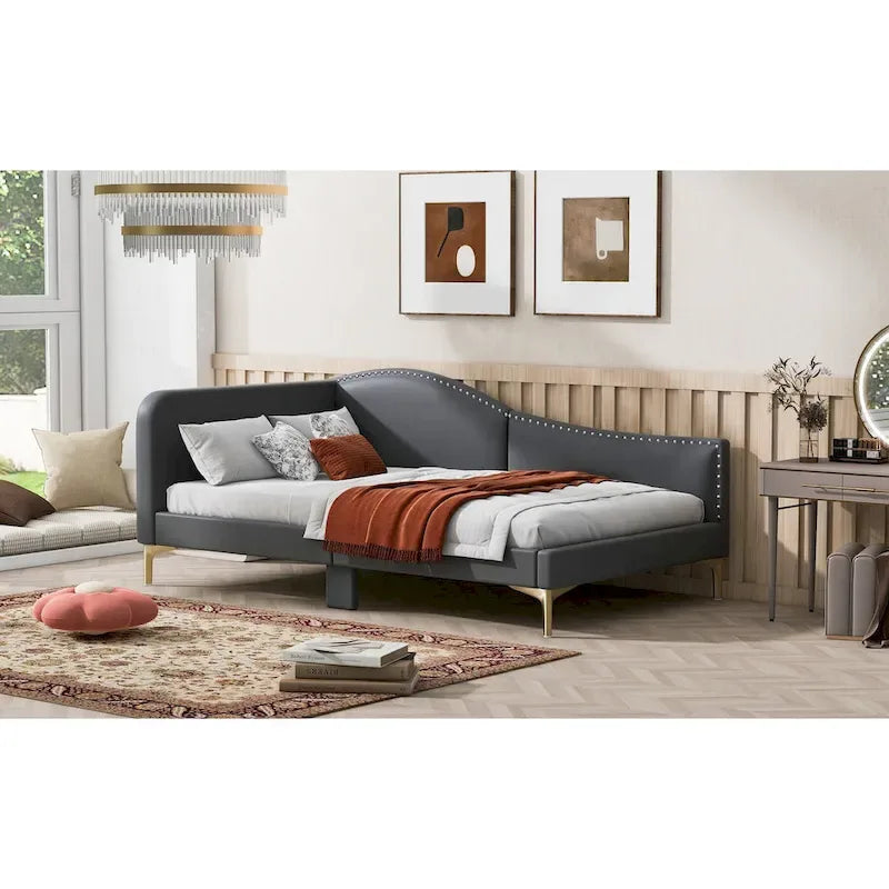 Upholstered Side Daybed with Headboard and Guardrail