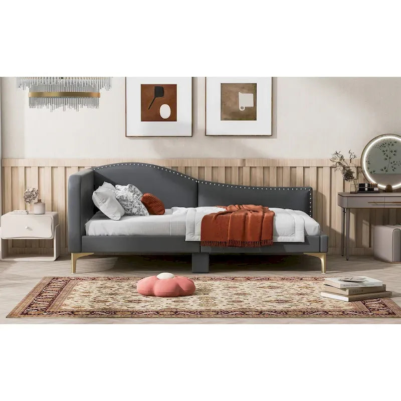 Upholstered Side Daybed with Headboard and Guardrail