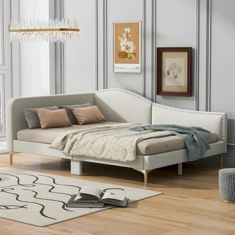 Upholstered Side Daybed with Headboard and Guardrail