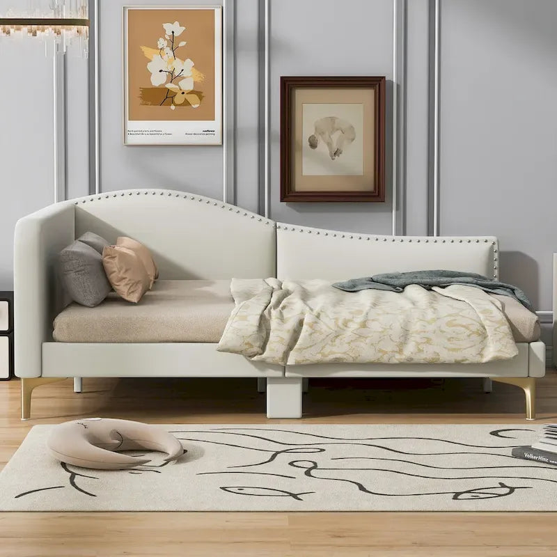 Upholstered Side Daybed with Headboard and Guardrail