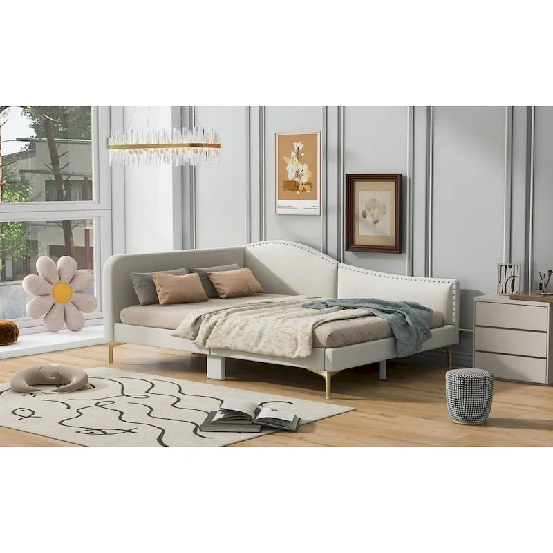 Upholstered Side Daybed with Headboard and Guardrail