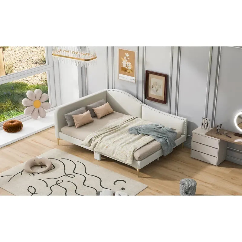 Upholstered Side Daybed with Headboard and Guardrail