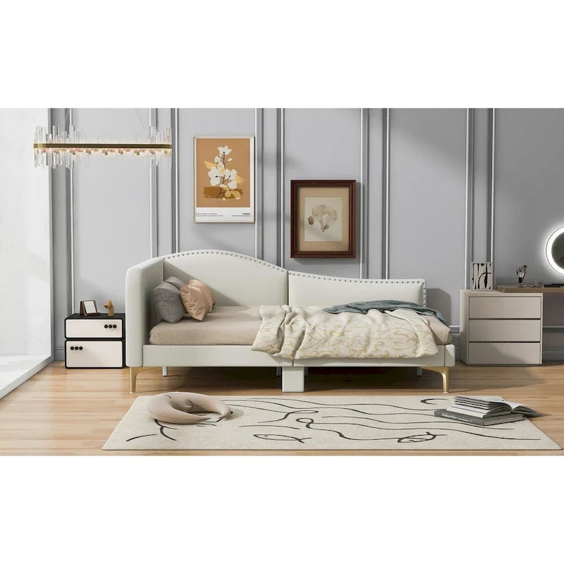 Upholstered Side Daybed with Headboard and Guardrail