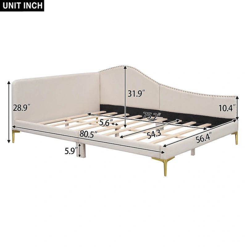 Upholstered Side Daybed with Headboard and Guardrail