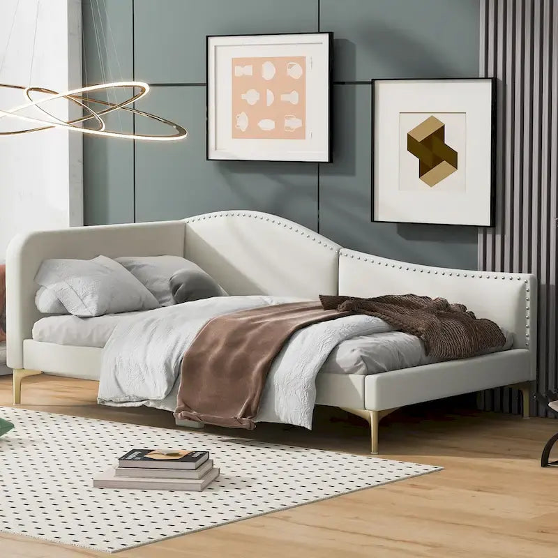 Upholstered Side Daybed with Headboard and Guardrail