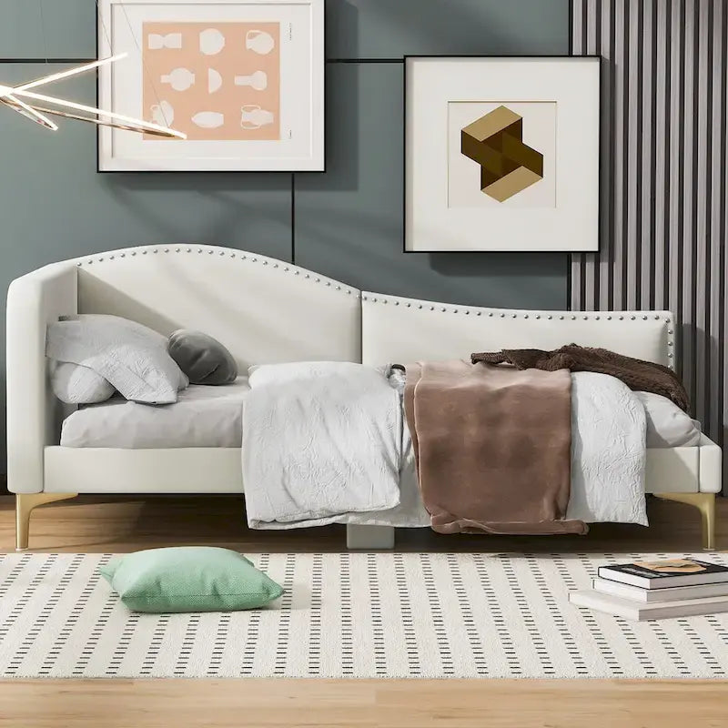 Upholstered Side Daybed with Headboard and Guardrail
