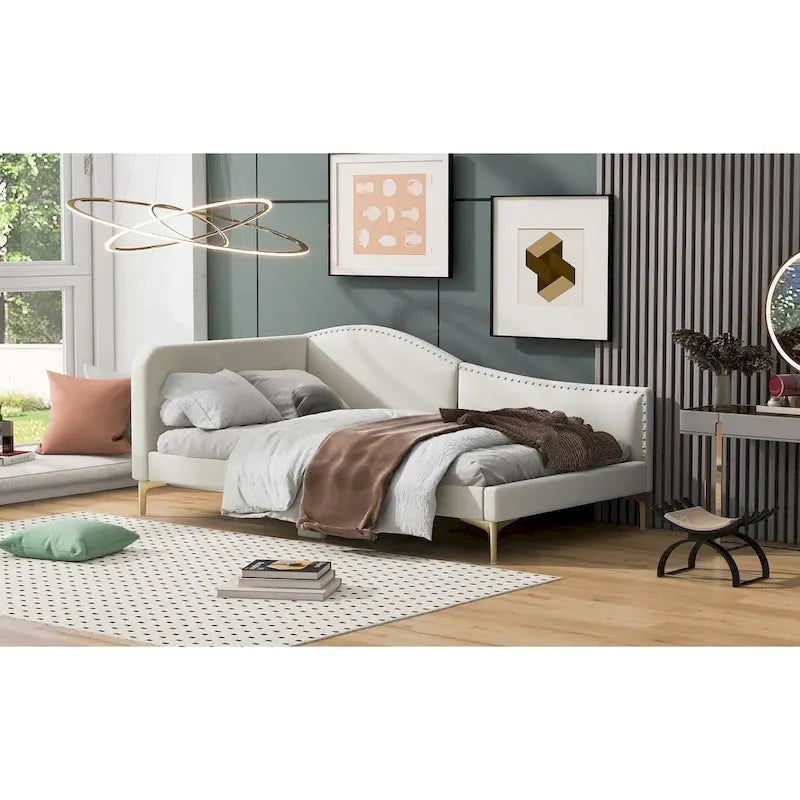 Upholstered Side Daybed with Headboard and Guardrail