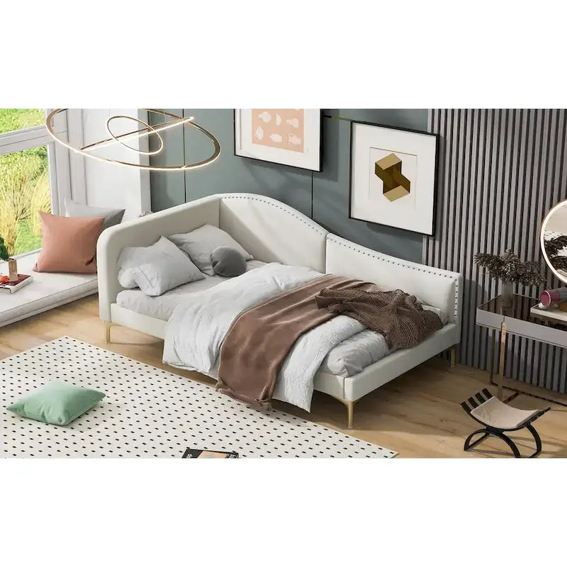 Upholstered Side Daybed with Headboard and Guardrail