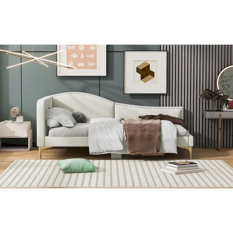 Upholstered Side Daybed with Headboard and Guardrail