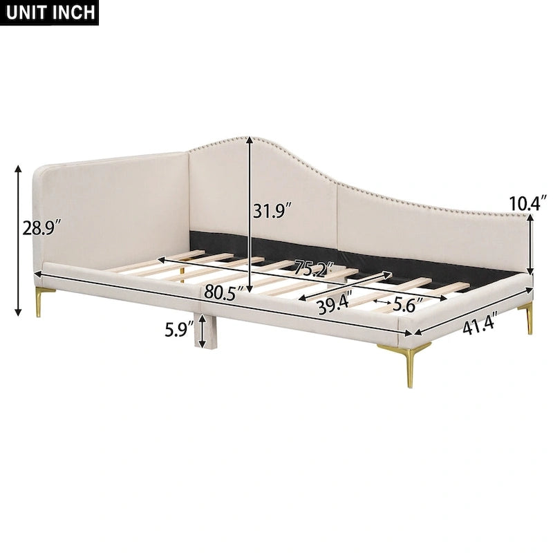 Upholstered Side Daybed with Headboard and Guardrail