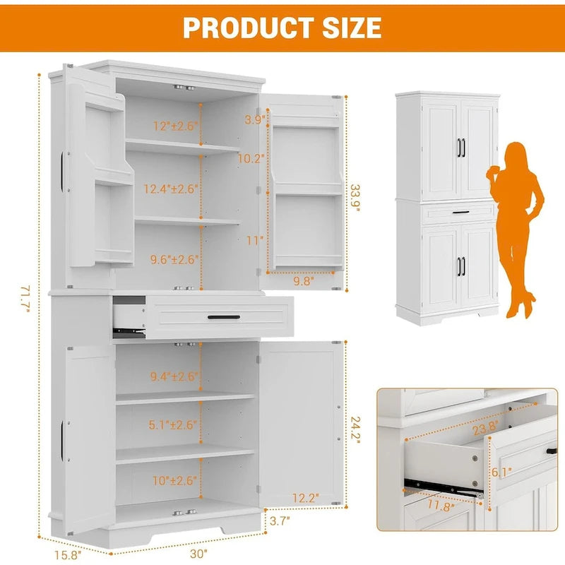 72-Inch Kitchen Storage Pantry Cabinet with Adjustable Shelves