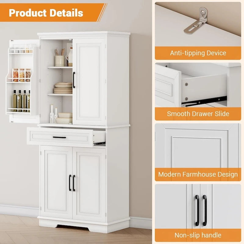 72-Inch Kitchen Storage Pantry Cabinet with Adjustable Shelves