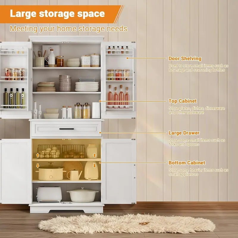 72-Inch Kitchen Storage Pantry Cabinet with Adjustable Shelves