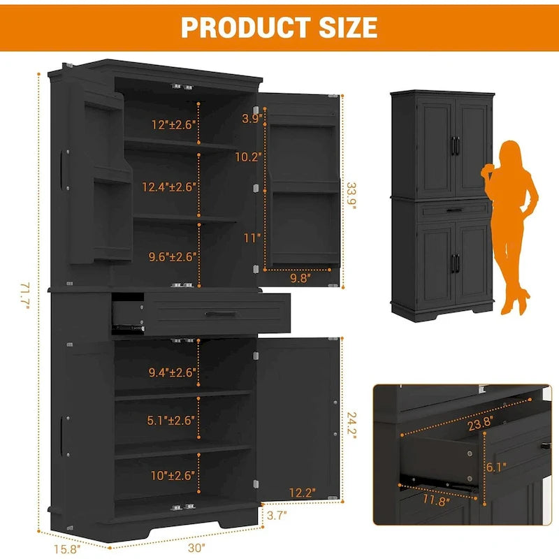 72-Inch Kitchen Storage Pantry Cabinet with Adjustable Shelves