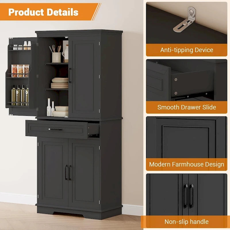 72-Inch Kitchen Storage Pantry Cabinet with Adjustable Shelves