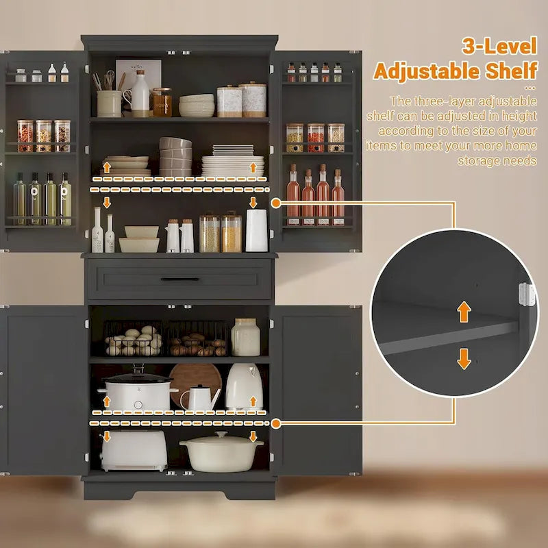 72-Inch Kitchen Storage Pantry Cabinet with Adjustable Shelves