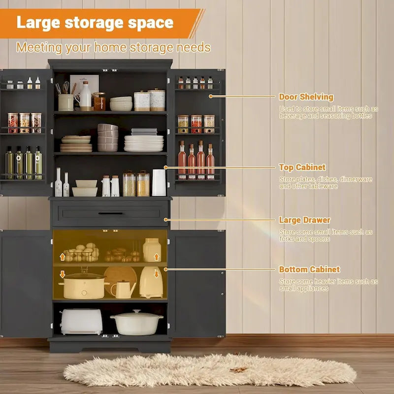 72-Inch Kitchen Storage Pantry Cabinet with Adjustable Shelves