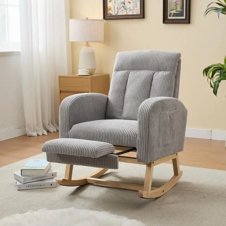 Upholstered Rocking Chair with Solid Wood Legs
