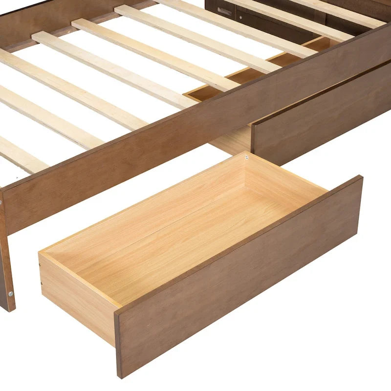 Twin Size Daybed with Upholstered Headboard, USB Ports & 2 Drawers